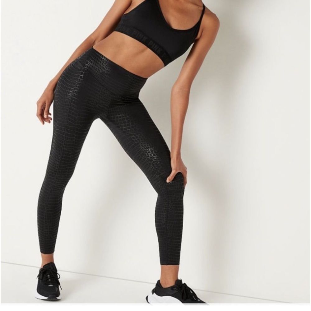 Victoria Secret PINK Black Croc Shine  leggings - SMALL